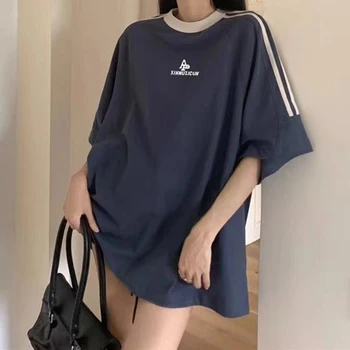 100% reine Baumwolle T-Shirts Frauen Sommer Harajuku koreanische Mode Kurzarm lose T-Shirts Streetwear übergroße gestreifte Tops — изображение 5