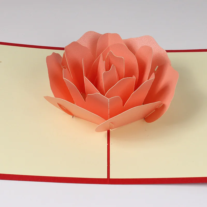 Red Rose Love Postcard 3D Pop UP Greeting Card Wedding Birthday Anniversary for Couples Wife Husband Special Valentines Day Gift