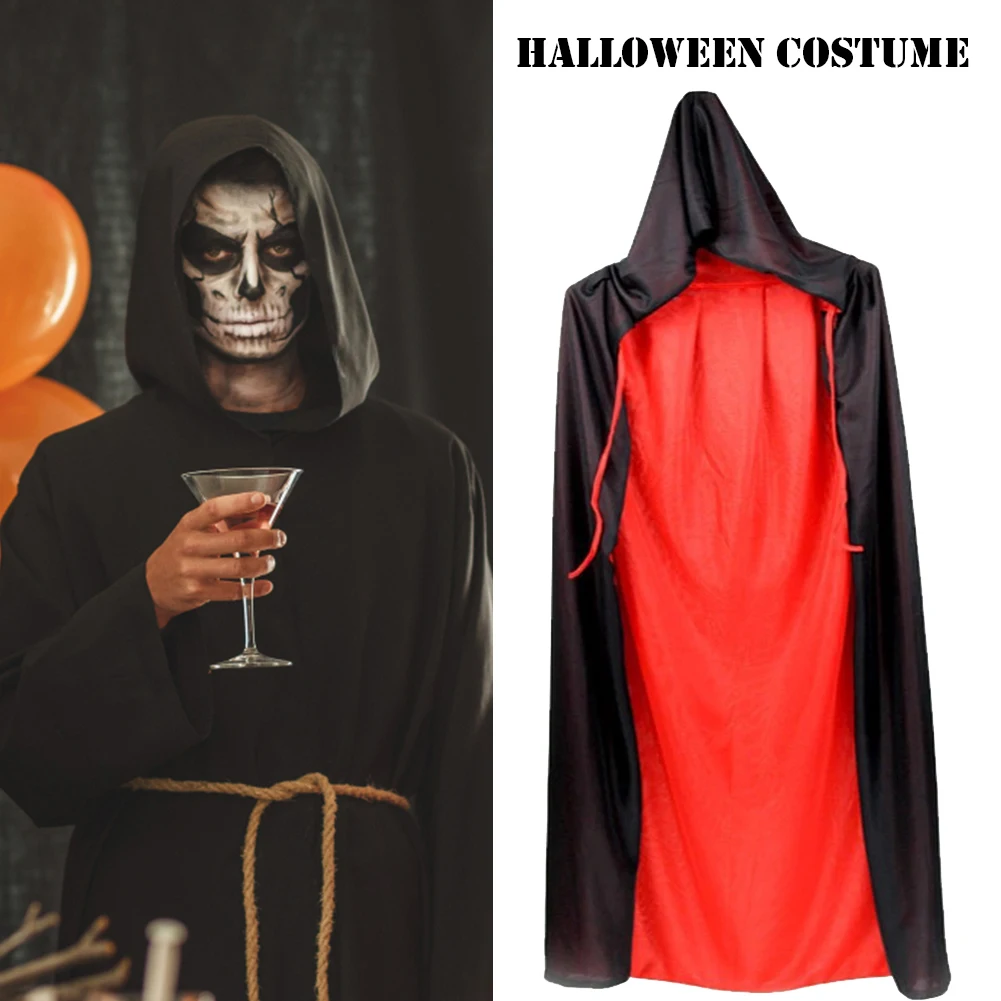 Halloween Cosplay Costume with Long Hooded Medieval Cape Witch Grim Reaper Medieval Dress for Kids Adult Party