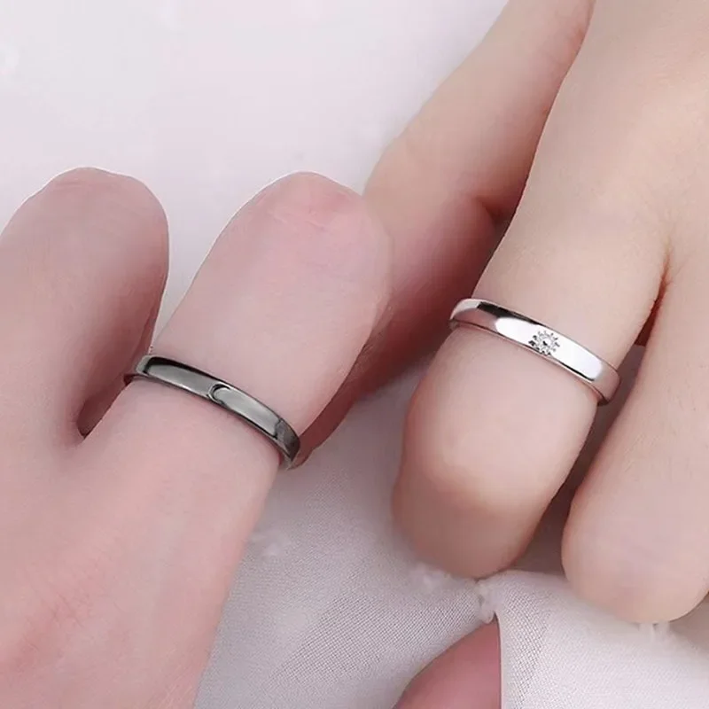 Classic Sun Moon Opening Couple Ring For Women Men New Trendy Charm Black Star Ring Jewelry Wedding Anniversary Gifts