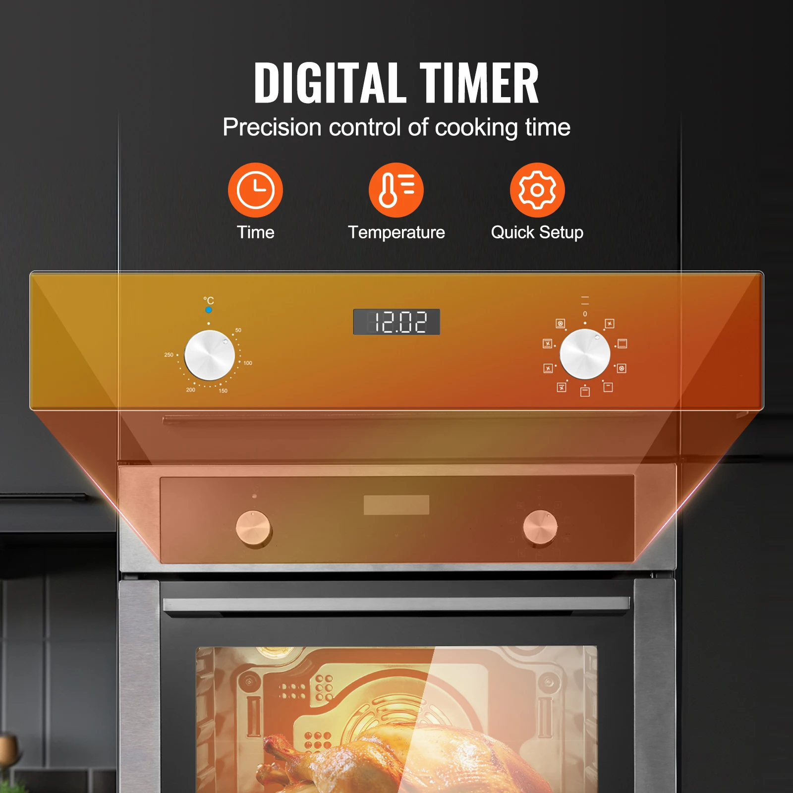 VEVOR Single Wall Oven 24" Electric Built-in Wall Oven 2.68 Cu.Ft Electric Wall Ovens with Timer 2800W Electric Oven for Kitchen 6