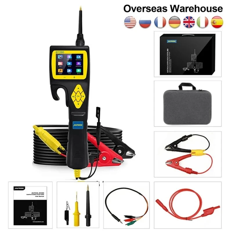 AUTOOL BT280 Car Electric System Circuit Tester 9V-30V Multimeter Relay Diode Oscilloscope Tester Current Adjustable 2.4" Screen