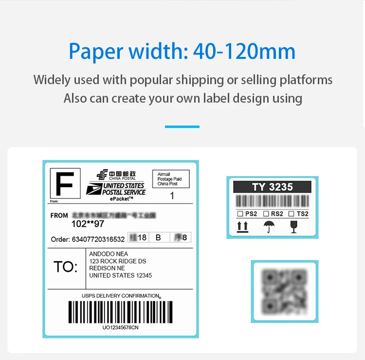 bluetooth mini portable thermal printer Thermal shipping Label Barcode sticker Printer 4inch USB Bluetooth for 40-110 width Compatible with Ebay Etsy Shopify 4×6 bluetooth pocket printer