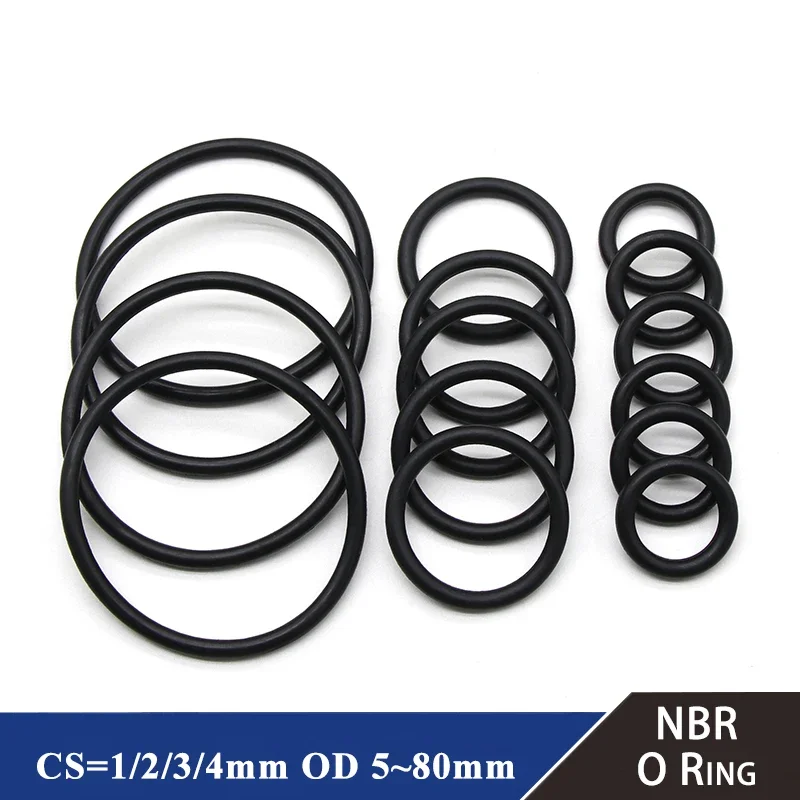 

50pcs Black O Ring Gasket CS1 2 3 4mm OD5mm ~ 80mm NBR Automobile Nitrile Rubber Round Type Corrosion Oil Resistant Seal Washer