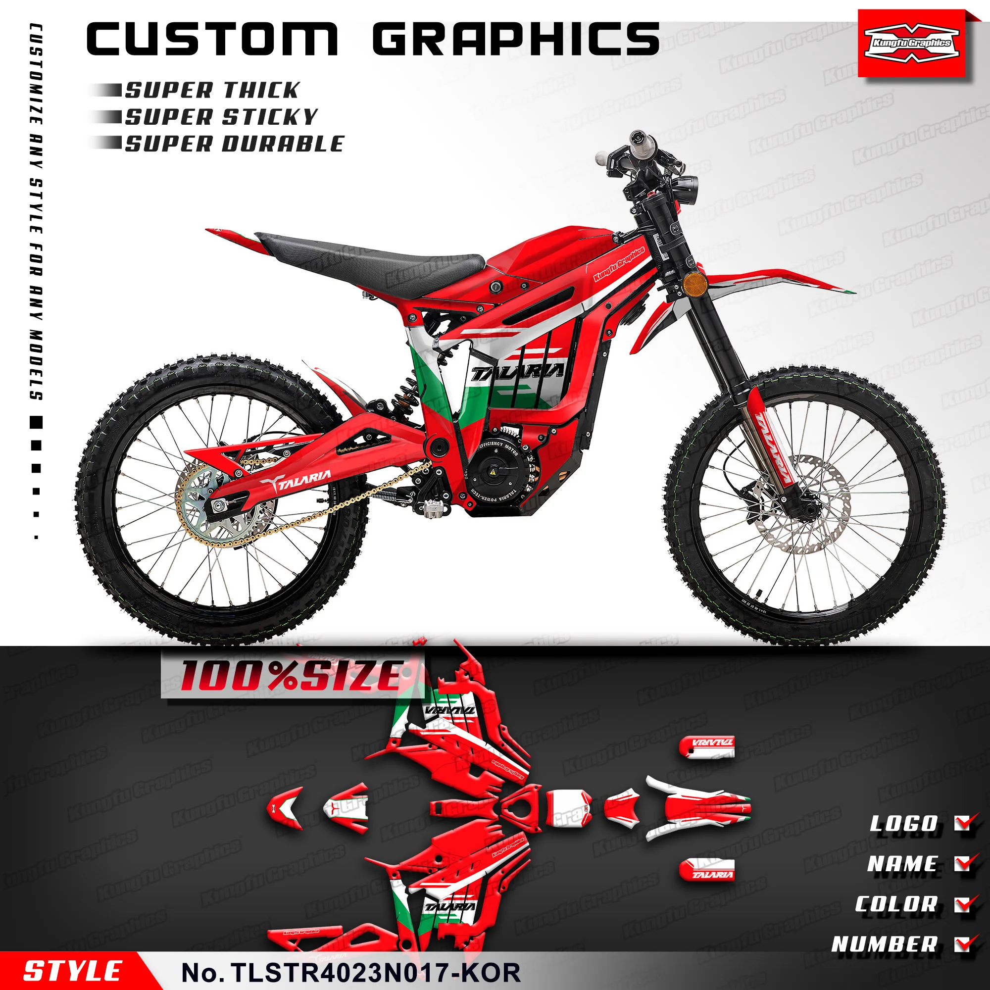 Kungfu Graphics Adesivi Moto Personalizzati Decalcomania Set Per Talaria Sting R Mx L1E Sx3 Dirt Bike Elettrica, Rosso