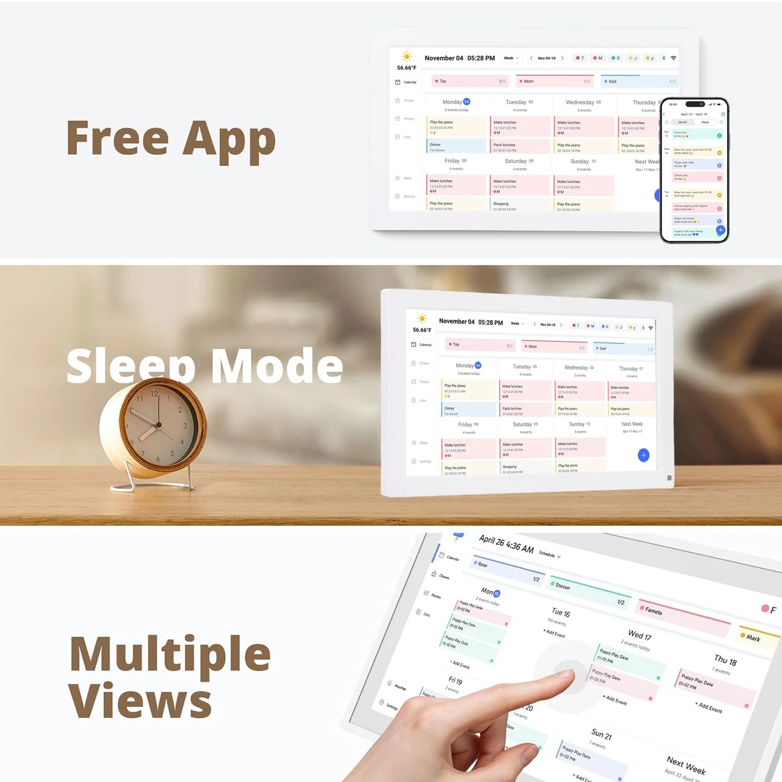 【HOT】15.6 Inch Digital Calendar Chore Chart Smart Touchscreen Interactive Display 32GB for Family Schedules Wall Desk Mount