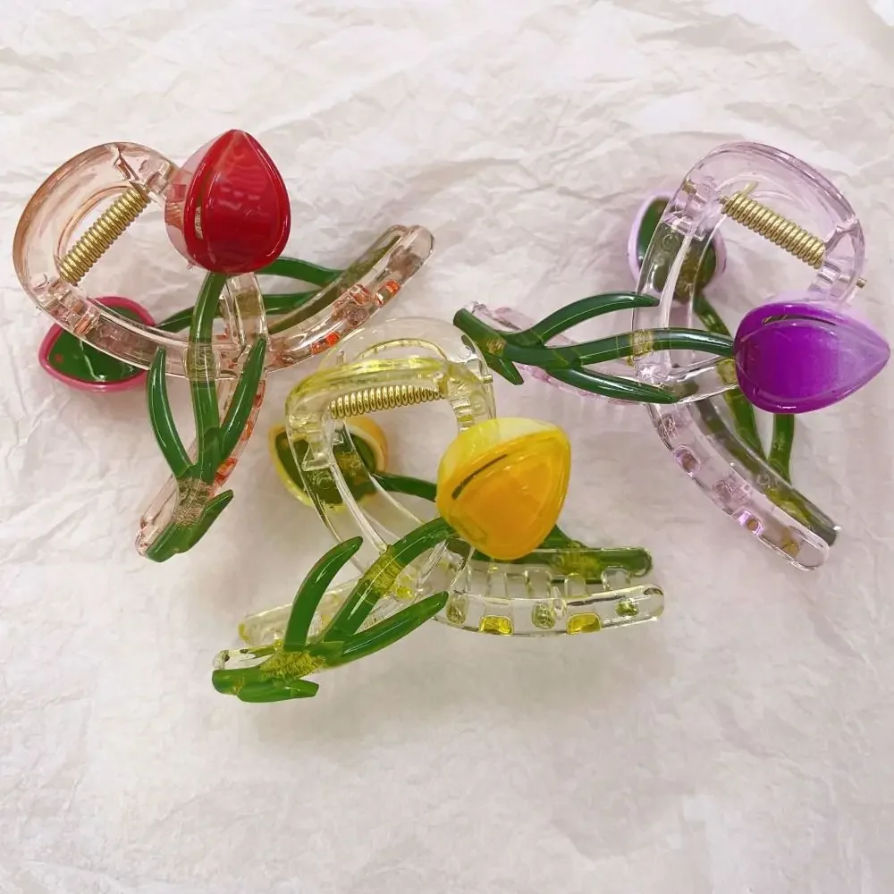 Fashion Tulip Flower Grasping Clip Lightweight Simple Design Hair Claw Non Slip High Ponytail Holders for Women Girls
