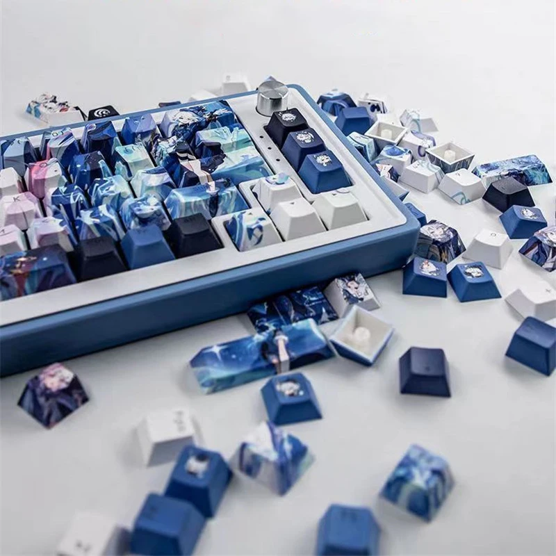 Genshin Impacto Furina Keycaps Pbt Perfil Cereja Jogo Anime Caps Chave Personalizado para Cherry mx Teclado Mecânico - Imagem 2