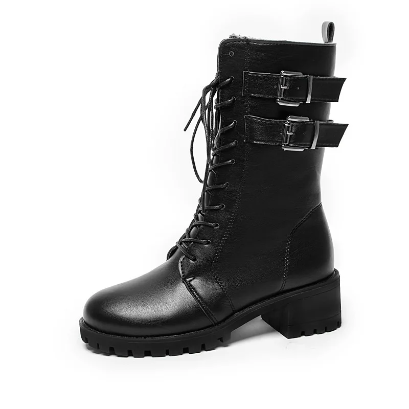 2024 Winter Leather Women Winter Boots Thick Wool Warm Women High-heeled Genuine Boot High-quality Female Snow Boots Women Shoes