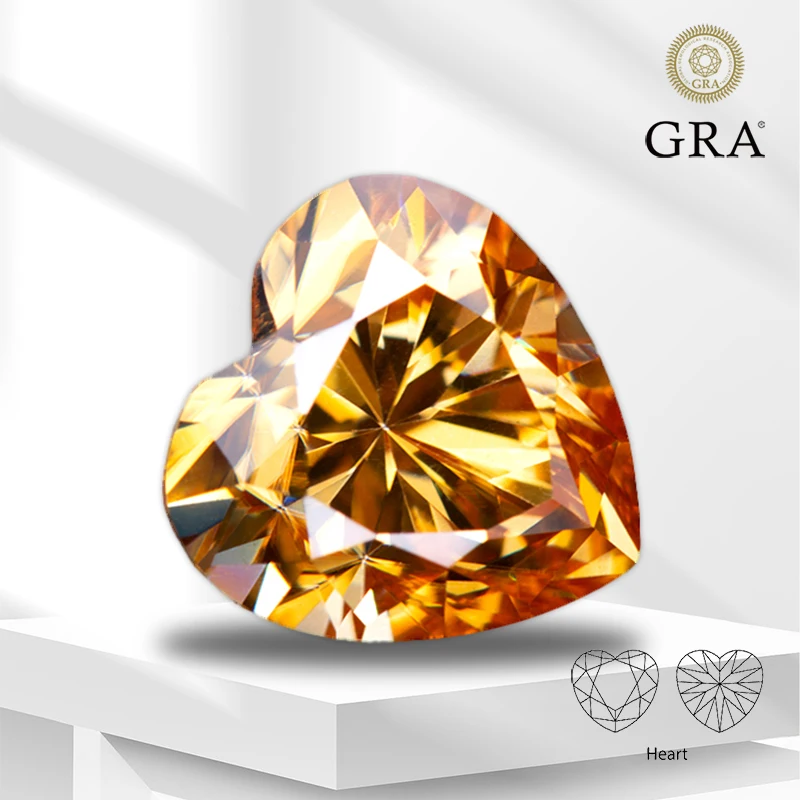 

Moissanite Gemstone Champagne Color Heart Cut GRA Certificate Lab Grown Diamond for DIY Ring Necklace Earrings Main Materials