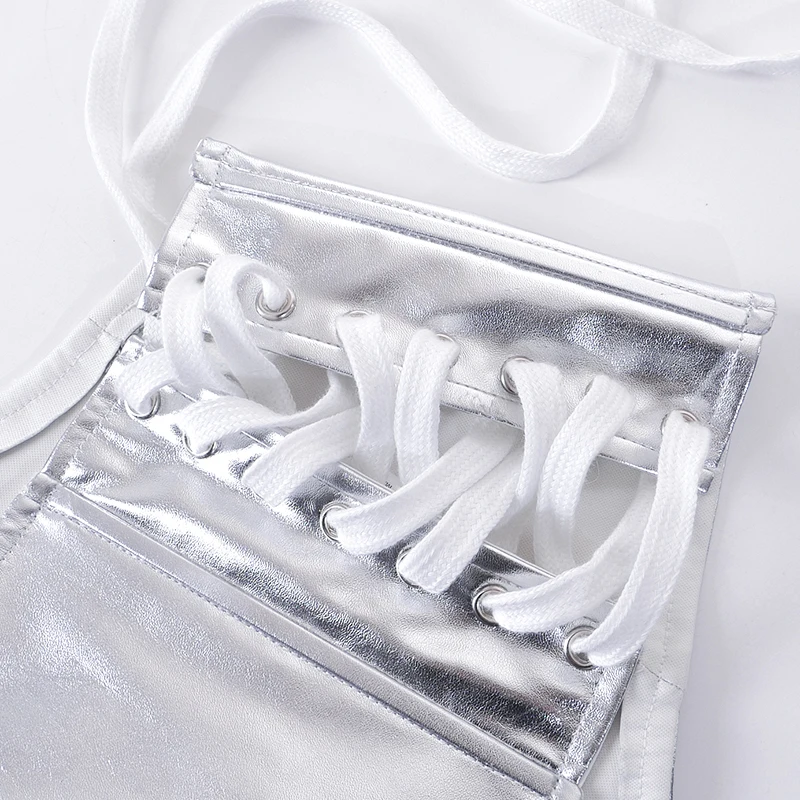 Chaleco metálico para mujer, top sexy ajustado con corsé, camisa de fondo, vendaje en la cintura, ropa de calle para chicas atractivas, primavera 2025