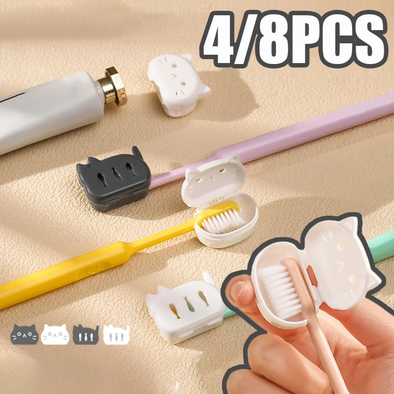 Portable Toothbrush Head Cover Cat Shape Toothbrush Protector Cap Travel Hiking Plastic Case Bathroom Accessories