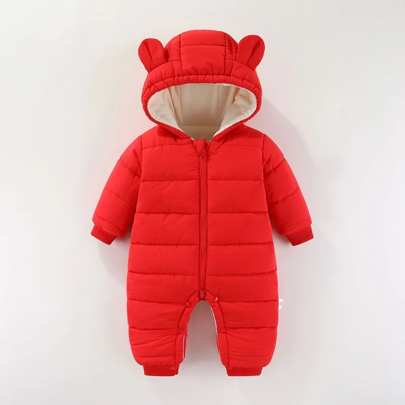 Newborn baby quilted jumpsuit boys and girls plus velvet thick cartoon romper baby toddler plus cotton clothes autumn and winter