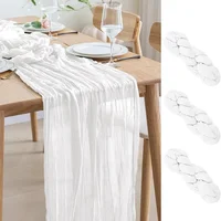3pcs White Cheesecloth Table Runner Boho Gauze Cheese Cloth for Wedding Bridal Baby Shower Birthday Party Cake Table Decorations 1