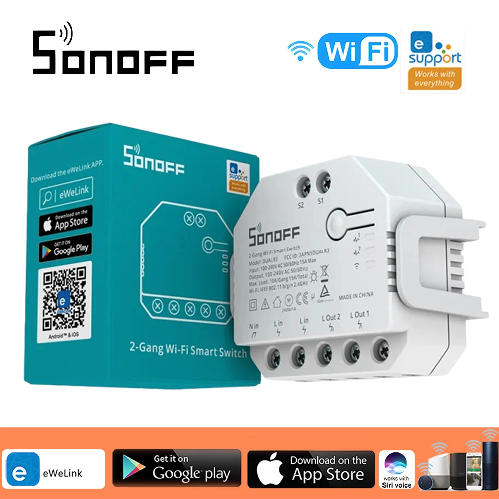 

SONOFF DUAL R3 2 Gang Dual Relay Module DIY MINI Smart Switch Power Metering Smart Home Control via eWeLink Alexa Google Home