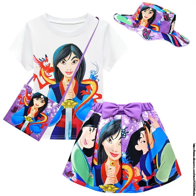 Children\'s Print Dress Girls Short - Children\'s Mulan Toddler Summer Disney Set Kids Clothes AliExpress Sets Dress - Princess Girls T-shirt+skirt White Sleeve