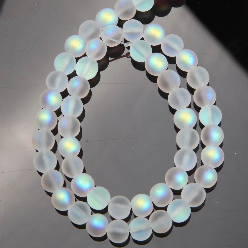 Matte Clear Iridescent Rainbow Beads Frosted Round 6mm 8mm 10mm 12mm Full  Strand