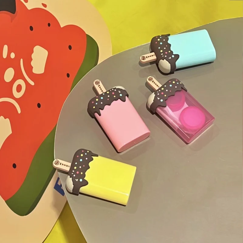 Cute Ice Cream Popsicle Contact Lens Companion Box Colored Lenses Container Box for Party Travel Set Clip Tweezers
