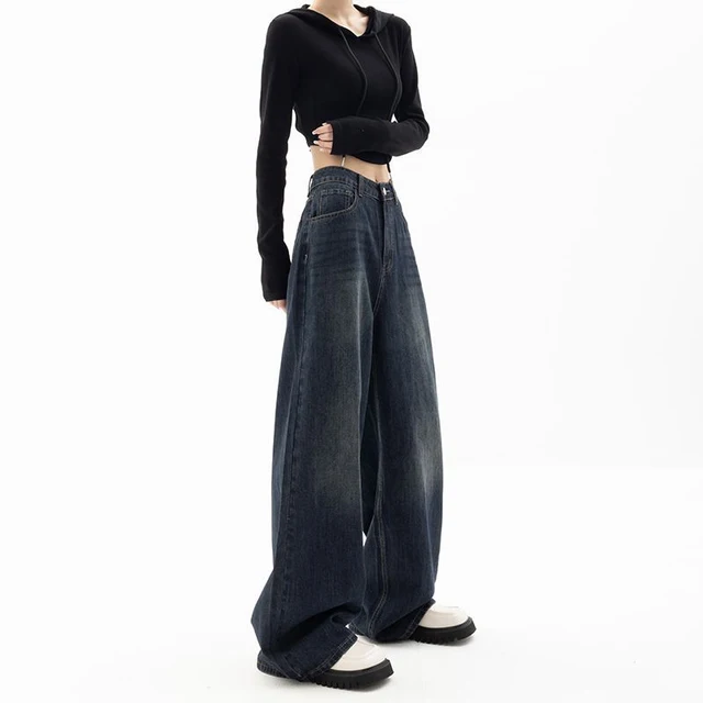 Pantalon à jambes larges Style de rue rétro, Design de Niche, longueur au sol, taille haute, coupe ample, jean amincissant pour femmes 3