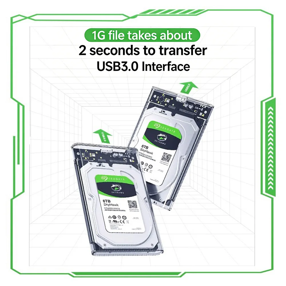 2.5인치 투명 하드 드라이브 케이스, SATA-USB 3.0 인터페이스, SSD/HDD에 적합, DIY 외장 하드 드라이브용