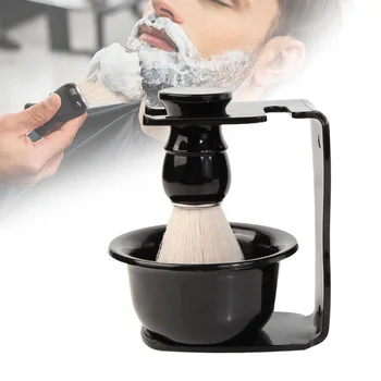Professional Barber Shaving Brush Set 3-in-1 Shave Kits with Brush, Shaving Bowl and Shaving Stand, Men's Gift Set