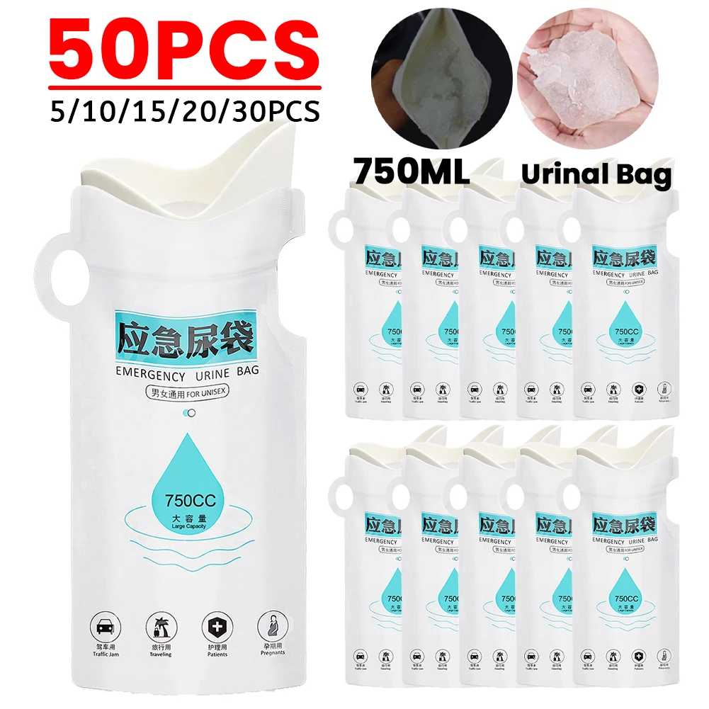 750ml Disposable Urinal Bag Outdoor Emergency Urinate Bags Leakproof Portable Urine Bag for Pregnant Patient Kids