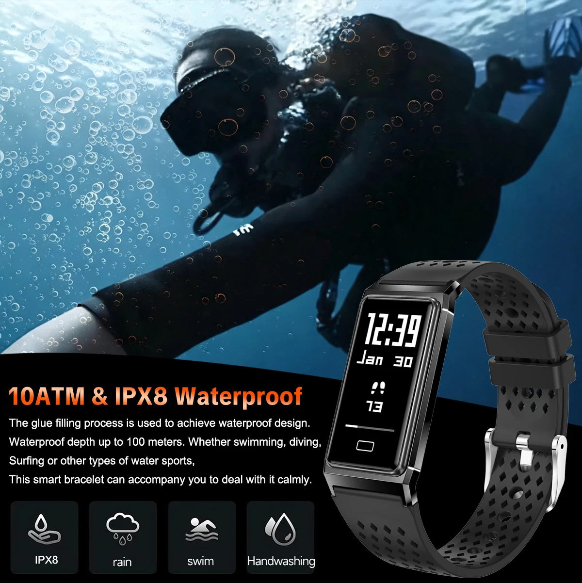 Nuovo Braccialetto Intelligente per Uomo e Donna, Monitoraggio Salute, Fitness Tracker, Impermeabile 10ATM, Notifiche Chiamate, 15 Giorni di Autonomia, Smartwatch - immagine 3