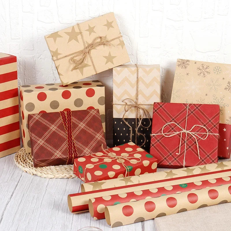 

20pcs 50x76cm Christmas Wrapping Paper 80g Kraft Papers Packaging Christmas Eve Gift Paper Flower Packaging Page