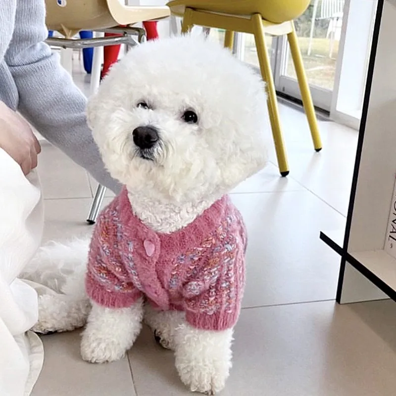 소형견 겨울용 따뜻한 강아지 옷 패션 강아지 가디건 스웨터 귀여운 단색 고양이 니트 코트 애완동물 의상