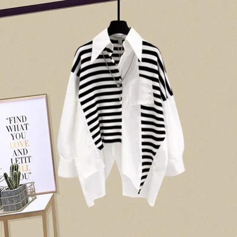 Spring/Summer Fashion Set for Women's 2024 New High End Combination Color Contrast Shirt Slimming Half Skirt Two Piece Set