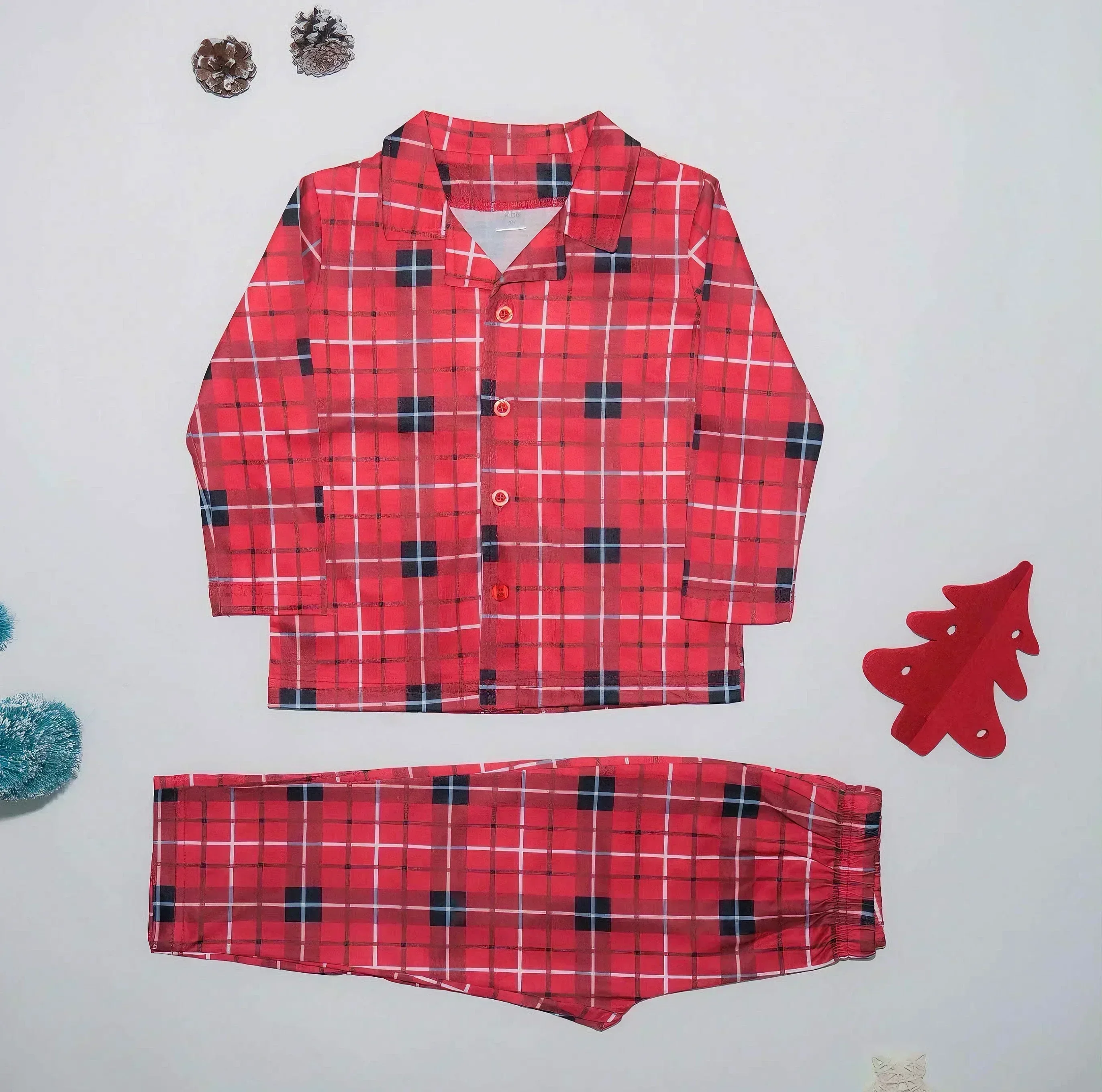 Christmas Family Matching Pajamas Set Plaid Print Mom Dad Kids Romper Boys Girls Clothes Warm Soft Pyjama