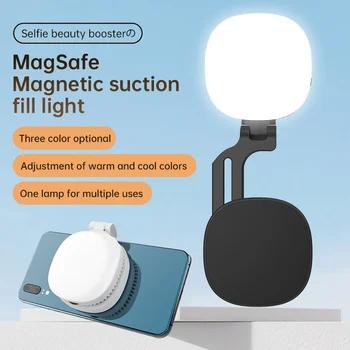 Luce selfie magnetica per telefono con specchio, anello luminoso a LED ricaricabile, bianco e nero, portatile per trucco, TikTok, Vlog e video.