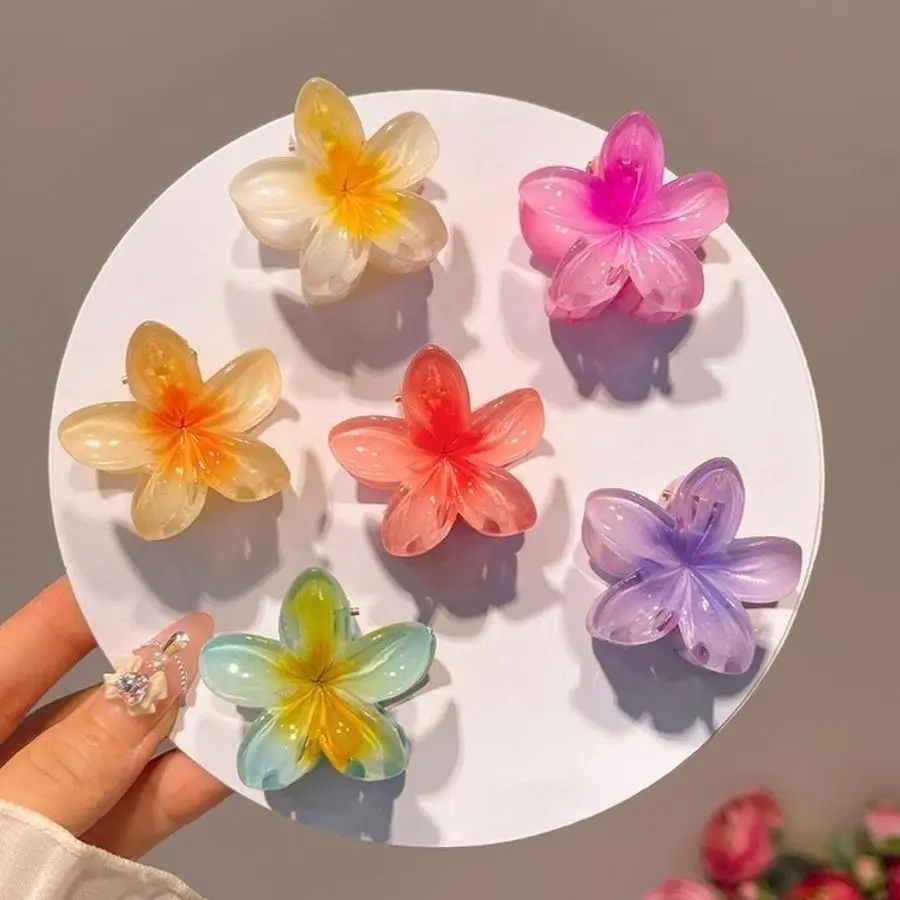 Hair Clips 6Pcs Gradient Hair Clips Flower Hair Claws Small Size Fashion Headwear Hairpin Crab Barrette Accessories Women