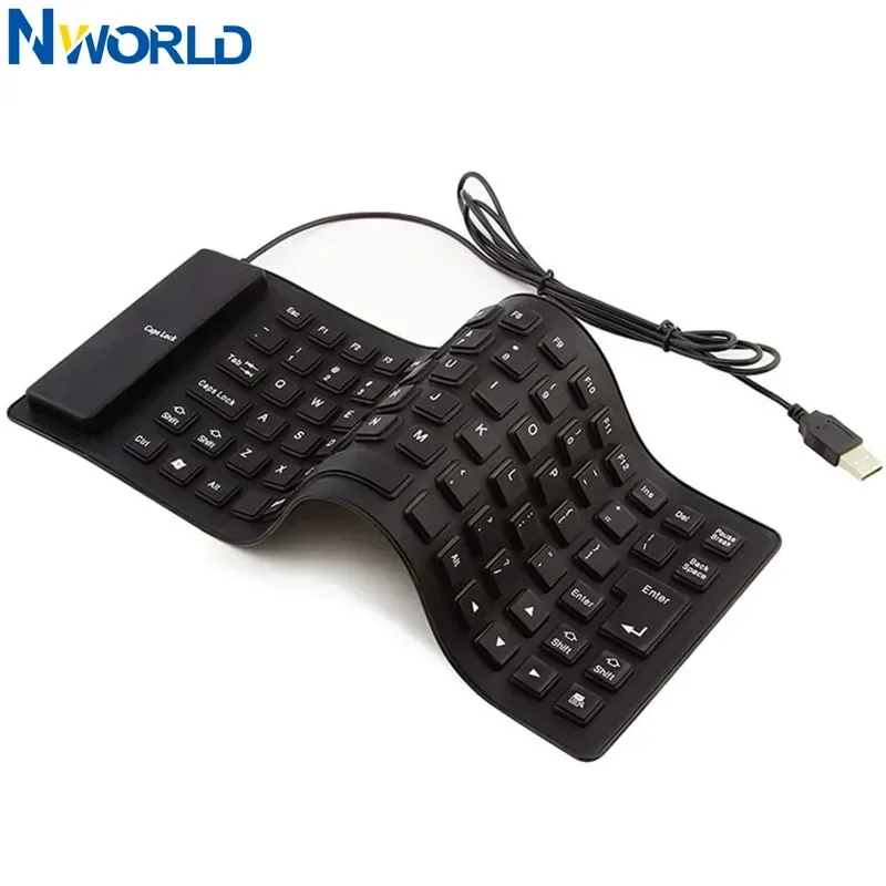 노트북 노트북용 접이식 실리콘 키보드, USB 유선 사일런트 키, 방수 방진 롤업 소프트 터치 키보드, 85 키, 109 키