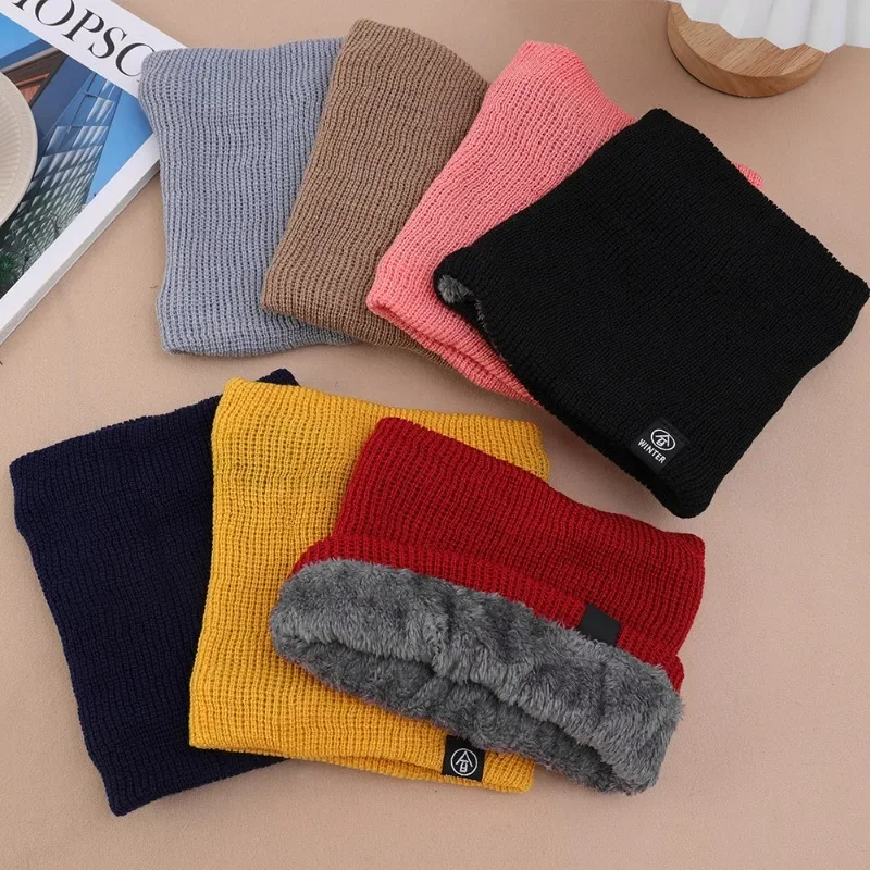 Solid Plush Warm Winter Ring Scarf Women Men Knitted Full Face Mask Snood Neck Scarves Thicken Cashmere Scarfs Allmatch Muffler 6