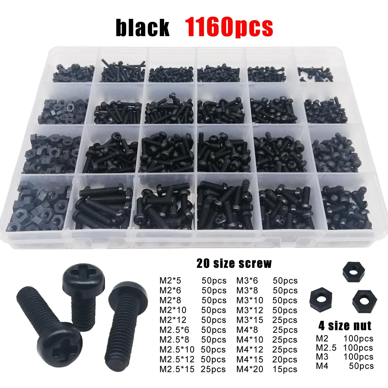 1 Box 300/700/1160pc M2 M2.5 M3 M4 Black White Nylon Plastic Insulated ...