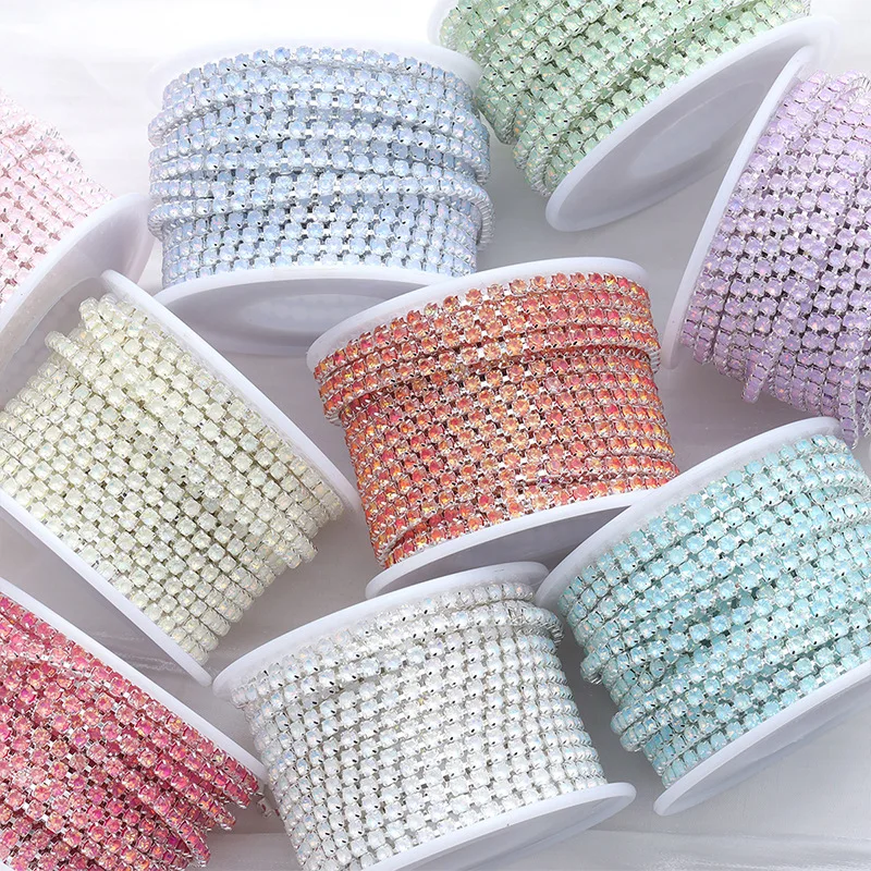 2mm,3mm(SS6,SS12) 오팔 모카 크리스탈 AB 밀집형 라인스톤 컵 체인 실..