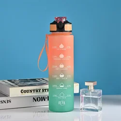 Gradient Color Motivational Water Bottle with Time Marker - Leak - Proof 1L Sports & Office Flask (Orange)