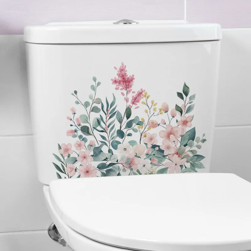 Fresh Flowers Toilet Stickers Decoration Wall Sticker for Kids Room WC Self-adhesive Wallpaper Mural Toilet Lid Seat Decals 1PC