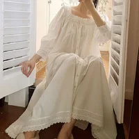 Vintage Embroidery Cotton Long Nightgowns For Lady Long Sleevec Elegant Cardigan Nightshirts Spring Autumn Comfortable Nigtwear - Image 5