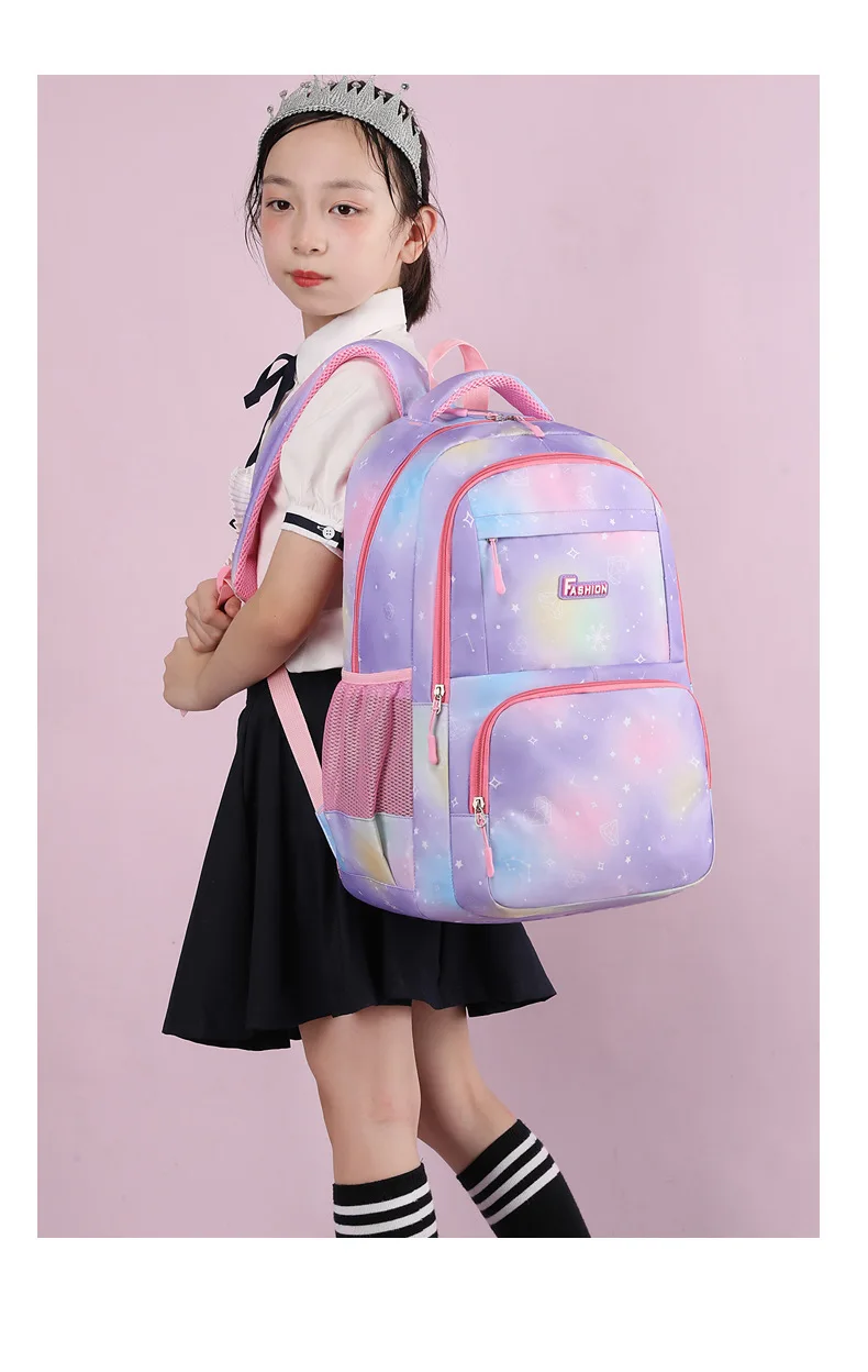 Hochwertiger modischer Rucksack für Mädchen, Grundschüler der Klassen 3–6, Farbverlauf, Campus, doppelte Umhängetasche – Detail 20