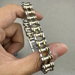 Punk Rock Stainless Steel Biker Bracelet - Link Chain Jewelry - 21cm (Silvery Golden)