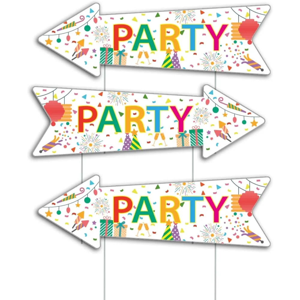 Party sign with pile, 16" by 5"-Double-sided sign-Corrugated plastic Colored