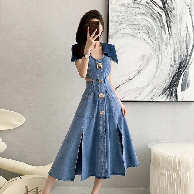Gown Styles Beautiful Jeans Dress Jean Long Dress Design Hollow