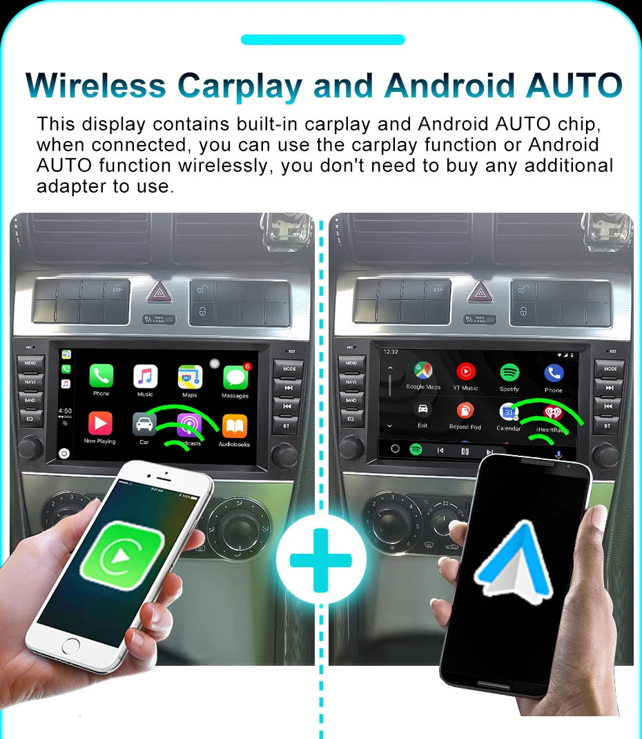 Pantalla de 8'' con Carplay Inalámbrico y Android 15, Radio para Auto para Mercedes-Benz C-CLASS W203 CLK/A/G-CLASS W209 W168 W463, Bluetooth, Autoradio 2DIN, Reproductor Multimedia Estéreo, GPS, WIFI, 4G LTE 8