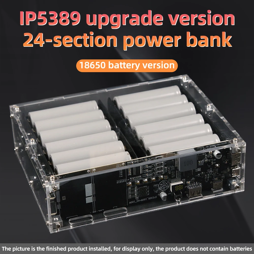 Power Bank Case DIY 24 Cell 18650/21700 120000mah IP5389 Two-way No Welding Without Battery 100W 120W 60W Laptop Fast Charging Power Bank Case