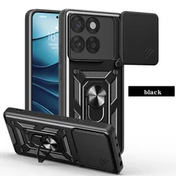 Heavy Duty Armor Magnetic Holder Case with Slide Camera Ring Stand and Back Cover Protection - Motorola Edge 60 Fusion (Black)