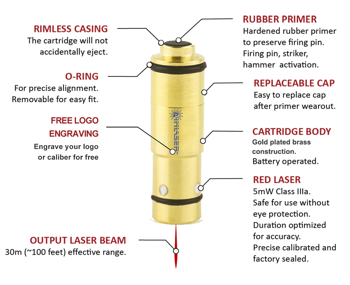 Dry Fire Training Laser Bullet 9mm 38Special 380ACP 40S&W 45ACP 223/5.56 7.62 243/308 44Mag 12Gauge Laser Training Cartridge