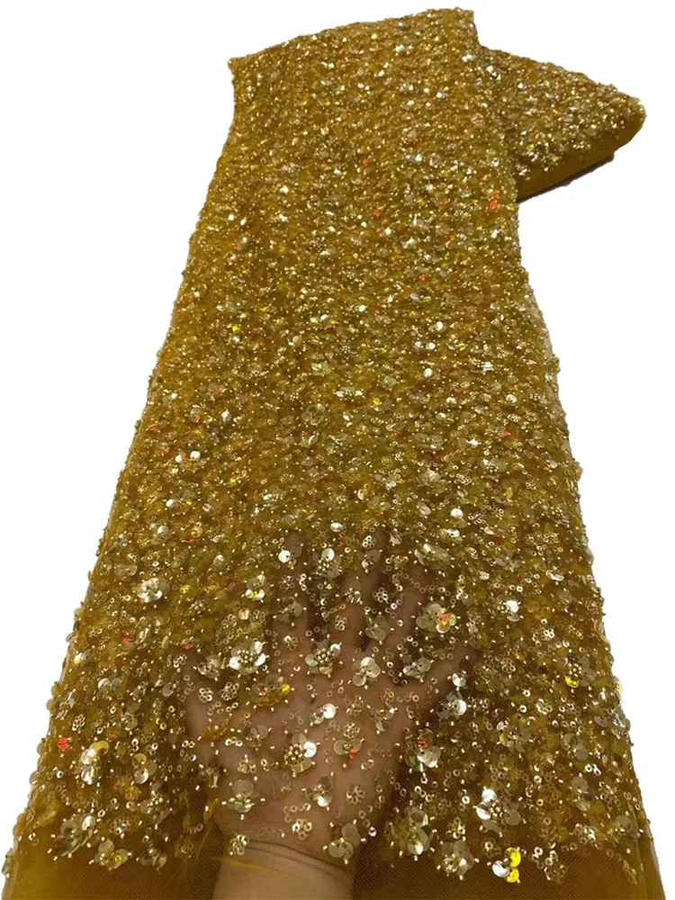 

Luxury Nigerian Tulle Lace Fabric With Sequins 2023 Embroidery African Beaded French Lace Fabrics for Party Dress YY314