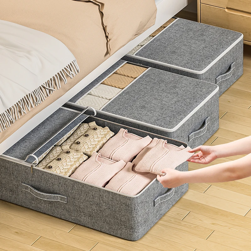 Clothes under bed bedding storage bag with lid foldable for bedding toy closet organizer Space saving strap reinforced handle 3